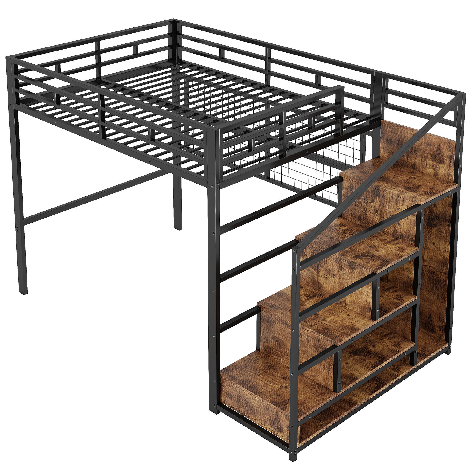 HOCHBETT 140/200 cm DE-04467, mit Kleiderschrank, Stauraumleiter und LED in Schwarz - Schwarz, Metall (140/200cm) - ComfortXL