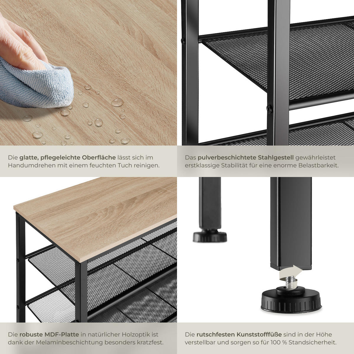 SCHUHREGAL Newport,80,5 x 30,5 x 72,5 cm,Industrial Holz hell, Eiche Sonoma - Naturfarben, Metall (30.5/72.5/80.5cm) - tectake