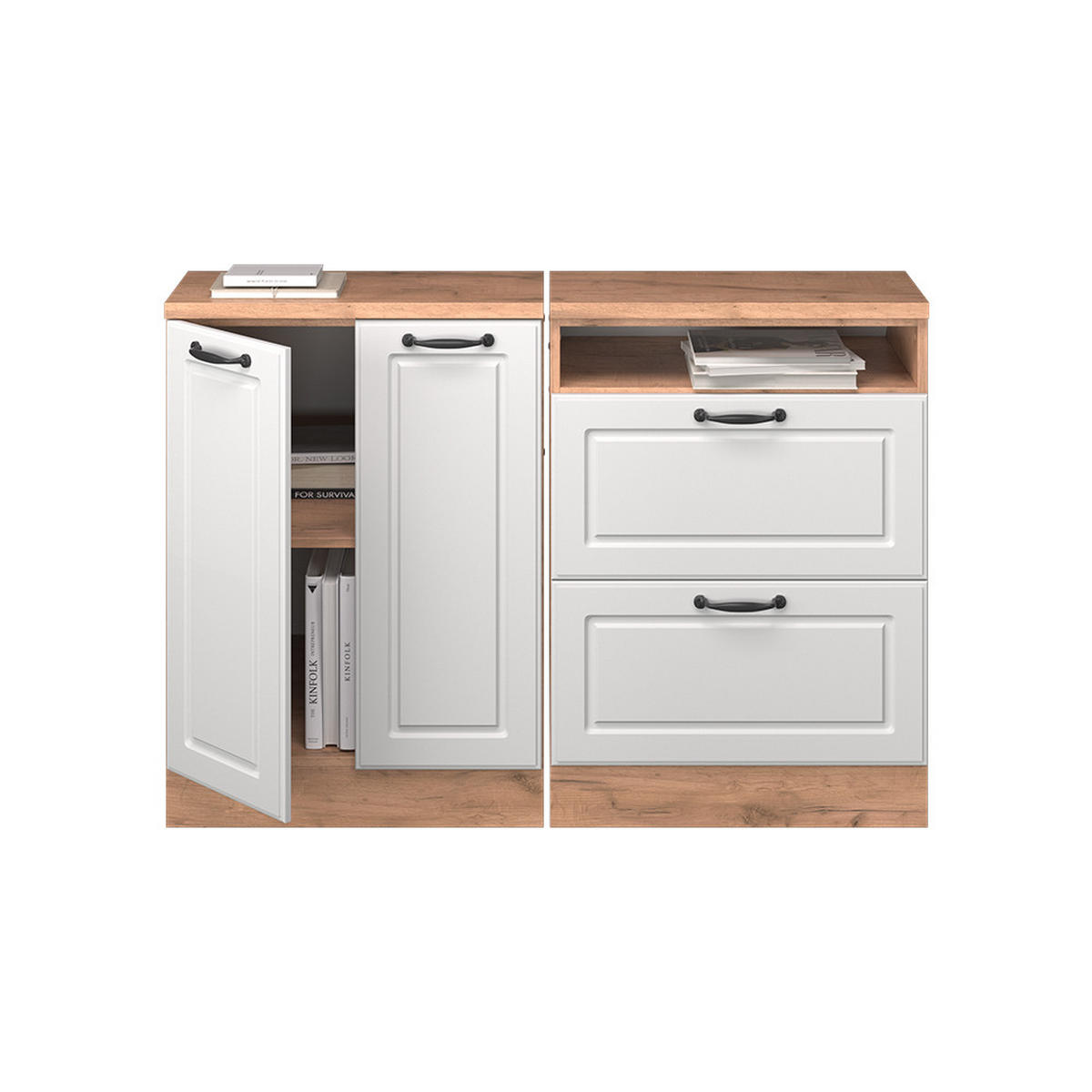 DACHSCHRÄGENSCHRANK-SET Rion Weiß Landhaus 120 cm 2er Set Schrankkorpuss 60 cm Tiefe - Honigeiche/Weiß, Holzwerkstoff (120/83.8/60cm) - Vicco