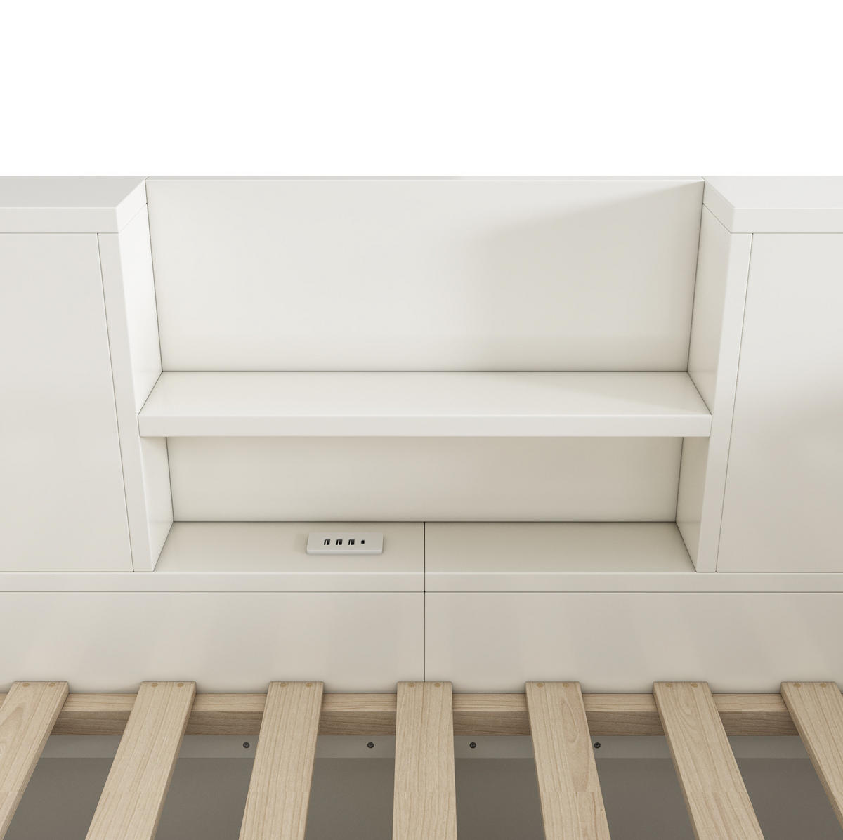 POLSTERBETT 90/190 cm mit Hydraulik-Bettkasten, USB- und Type-C-Ladestation, Holz, Weiß - Weiß, Textil (90/190cm) - Redom