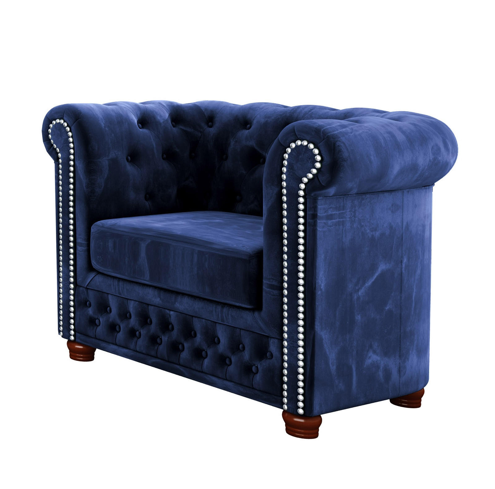 CHESTERFIELD-SESSEL Lauren Marineblau Samt - Dunkelblau/Braun, Holz/Textil (94/72/86cm) - S-Style Möbel