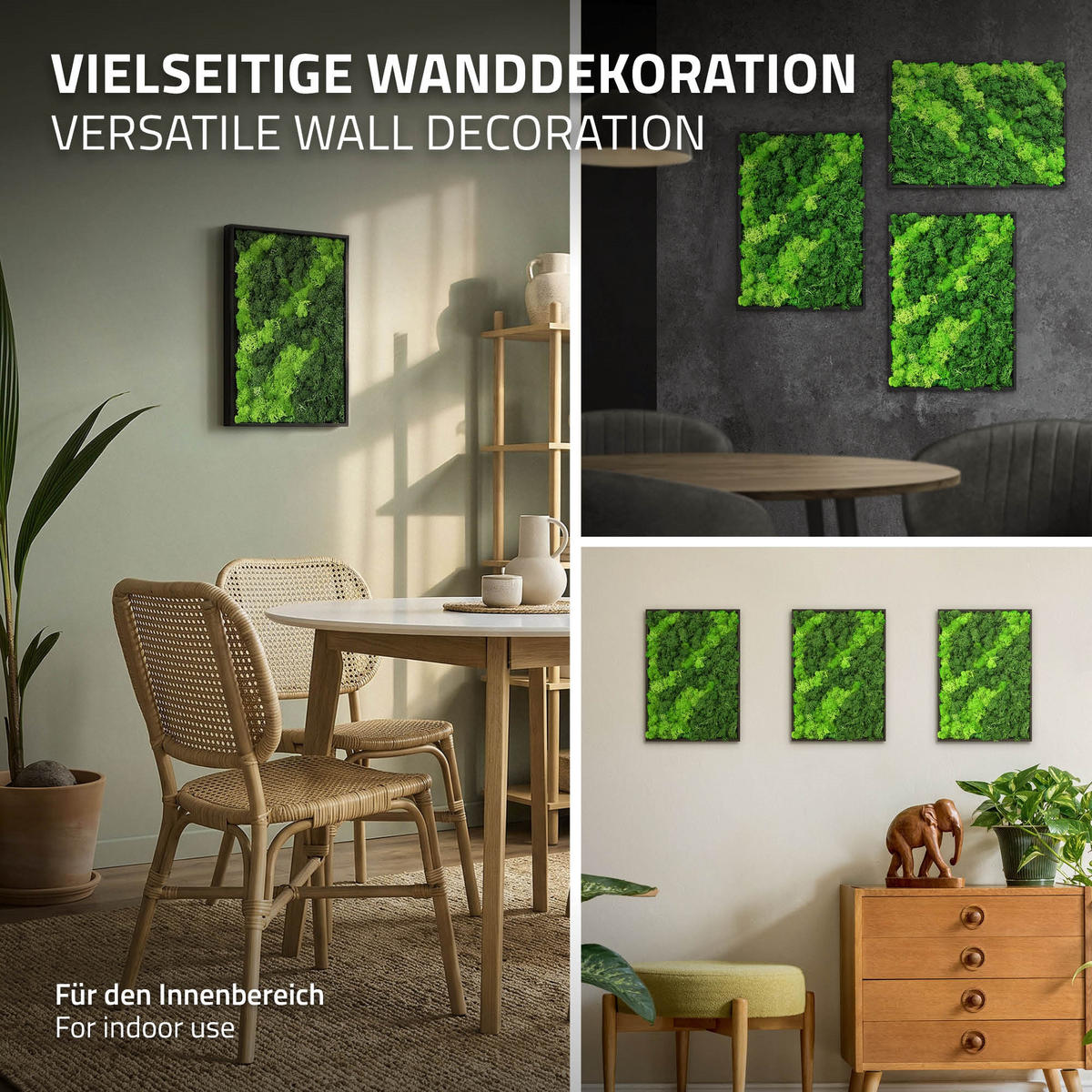 MOOSBILD Rechteck 38 x 27 cm Mooswand Indoor mit Echtem Islandmoos und Holzrahmen Grün Pflegefrei - Hellgrün, Naturmaterialien (27/38/3.5cm) - ECD-Germany