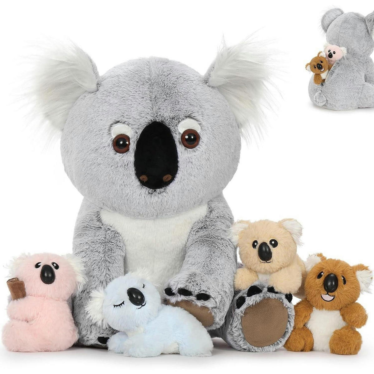PLÜSCHTIER Koala mit 4 Babys 45 cm Grau-weiß - Multicolor, Textil (43/45cm)