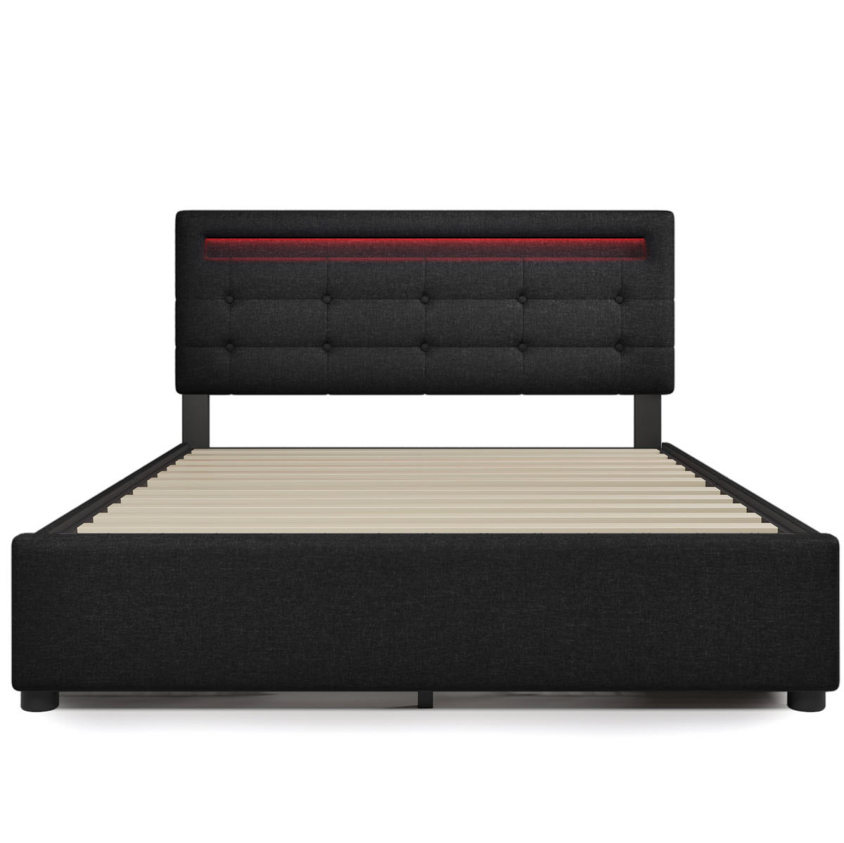 POLSTERBETT 140/200 cm Schwarz aus Leinen mit LED-Beleuchtung - Schwarz, Textil (140/200cm) - OKMYHOME