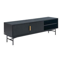 TV-MÖBEL mit 2 Türen & 2 Ablagefächern - Eichenfurnier & Metall - Schwarz & Goldfarben - SIRIOLA - Schwarz, Metall (40/50/160cm) - Vente-Unique