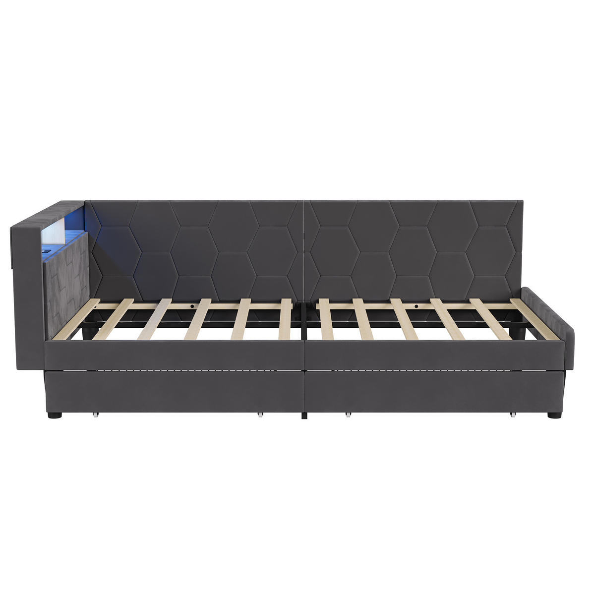 POLSTERBETT 90x200 cm Tagesbett mit 2 Schubladen, LED & USB, Einzelbett mit Kopfteil Stauraum, Grau - Grau, Metall (90/200cm) - EuroLiving