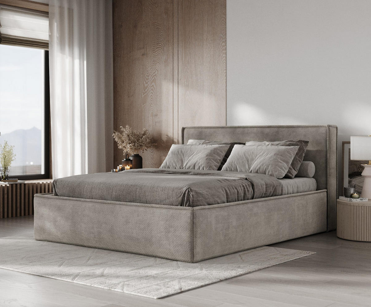 POLSTERBETT Sato mit Stauraum 140/200 cm Beige im Bonita Stoff - Beige/Schwarz, Holz/Holzwerkstoff (140/200cm) - AltaBeds