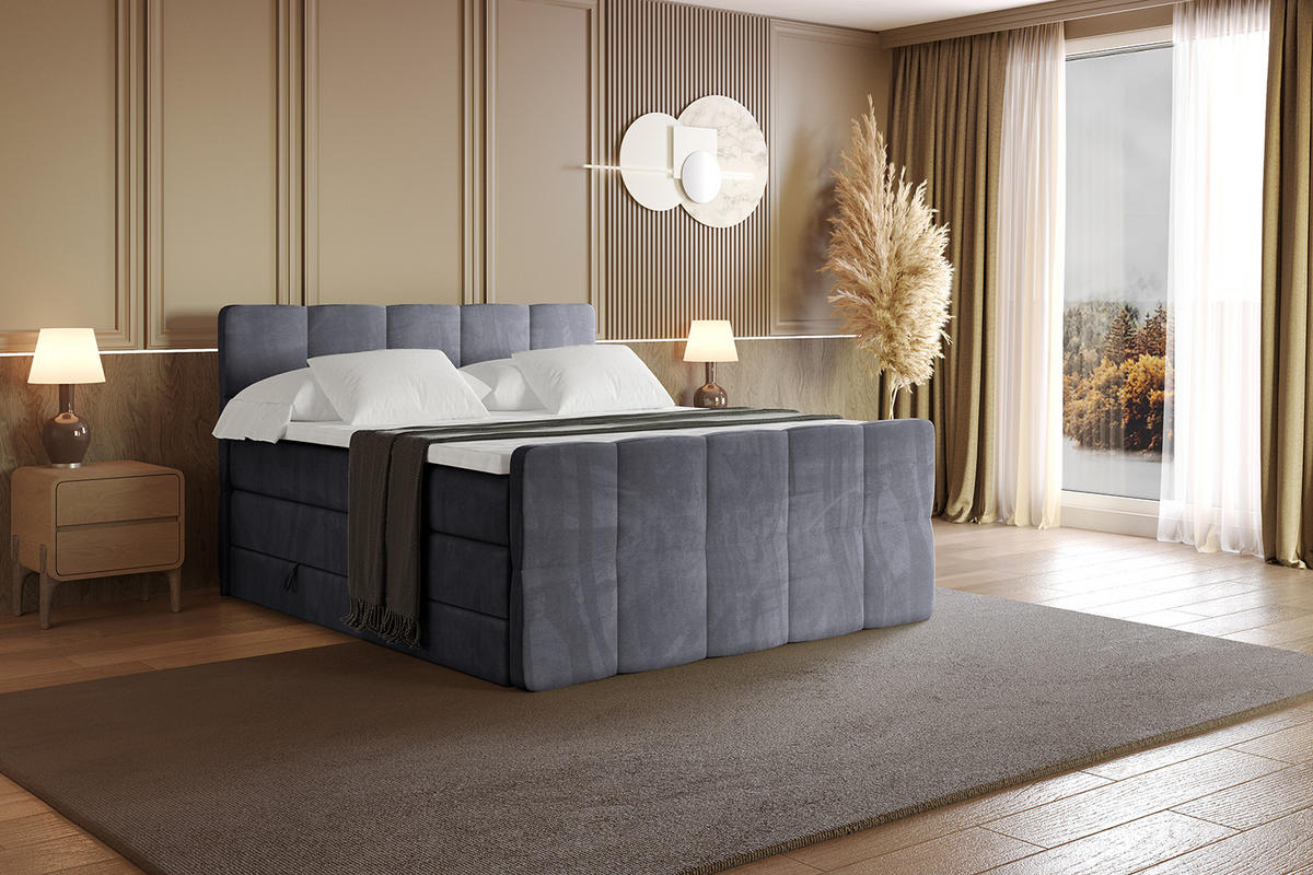 BOXSPRINGBETT mit Matratze und Lattenrost - LIRO-Z KING-120x200 - Dunkelgrau Casablanca - Dunkelgrau, Holzwerkstoff (120/200cm) - ALTDECOR