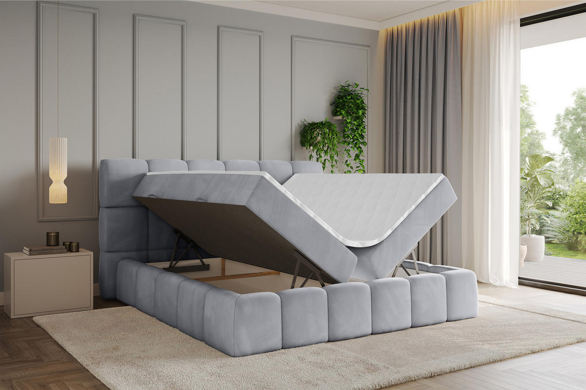 BOXBETT - AURI-H3 - 140x200 Grau Monolith - Hellgrau, Holzwerkstoff (140/200cm) - ALTDECOR