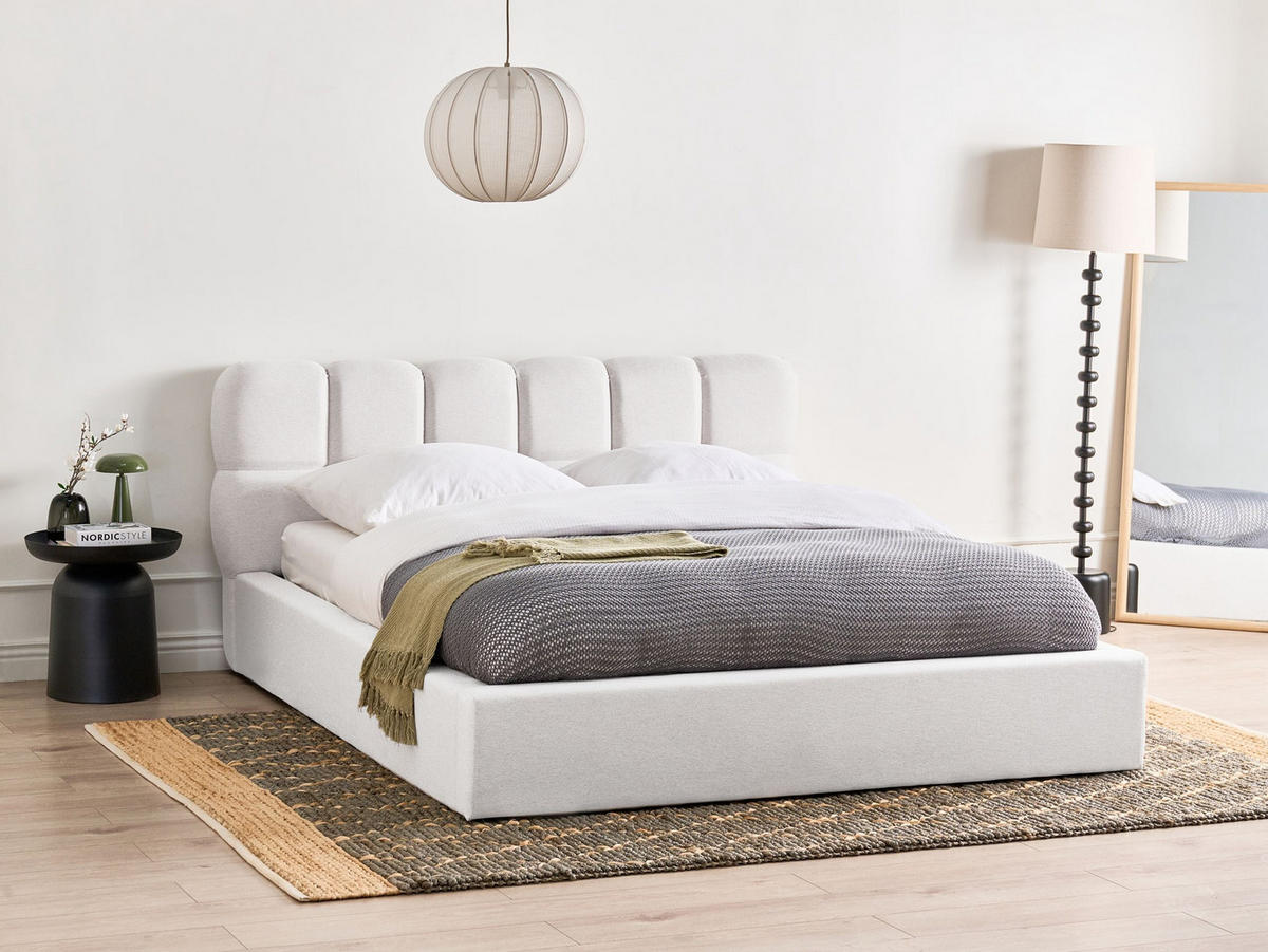 BETT mit Stauraum 160/200 Stoff Cremeweiß Baston - Creme, Textil (160/200cm) - Beliani
