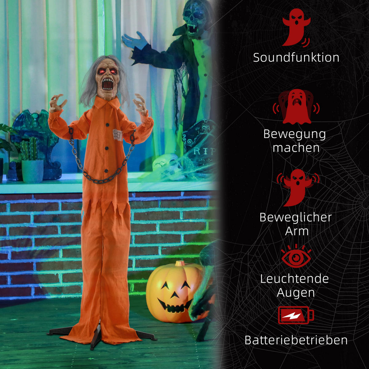 HALLOWEEN DECORATIONS 85cm Dekoration Gefangener , Soundfunktion, Orange - Orange, Kunststoff/Metall (50/85/15cm) - HOMCOM