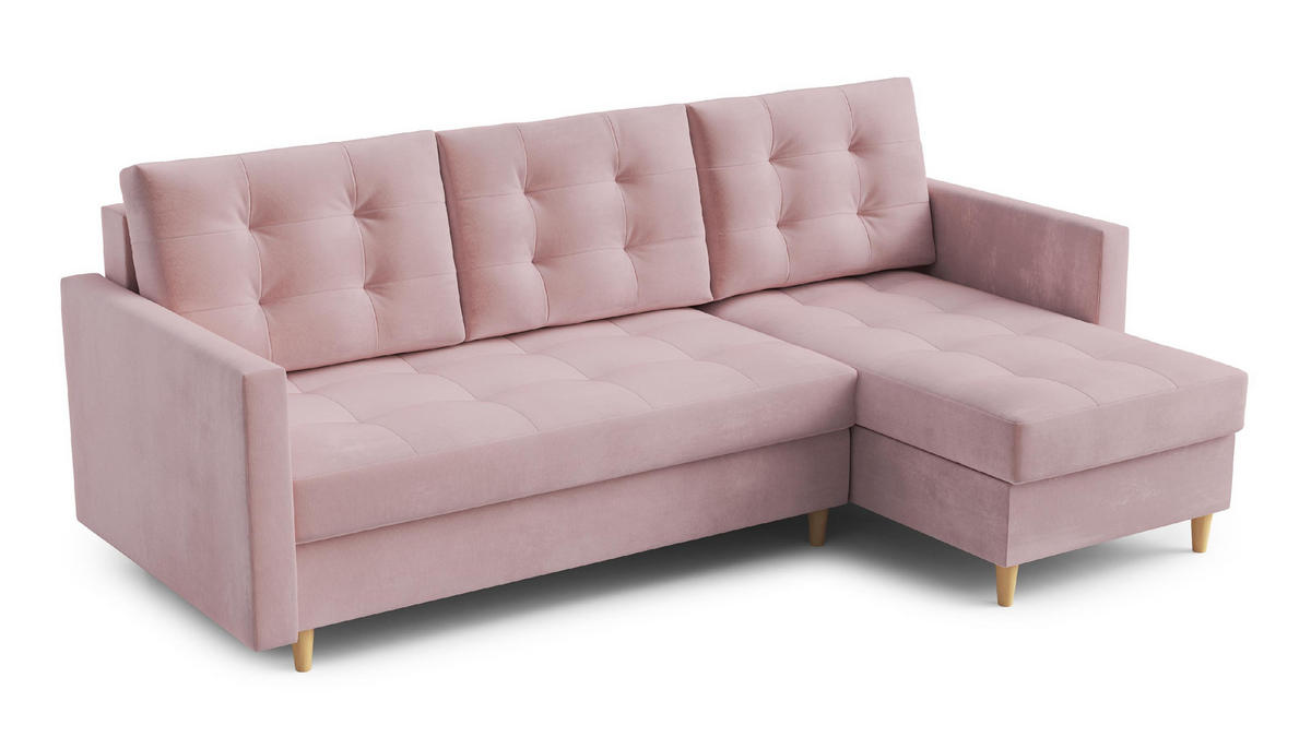 ECKSOFA DIVO Kronos L-förm, Schlaffunktion, elegantes Design, hochwertige Materialien, lose Rückenkissen, freistehend, RECHTS 224x144x95 cm Pink - Pink, Holz/Textil (224/144cm) - DomoHome