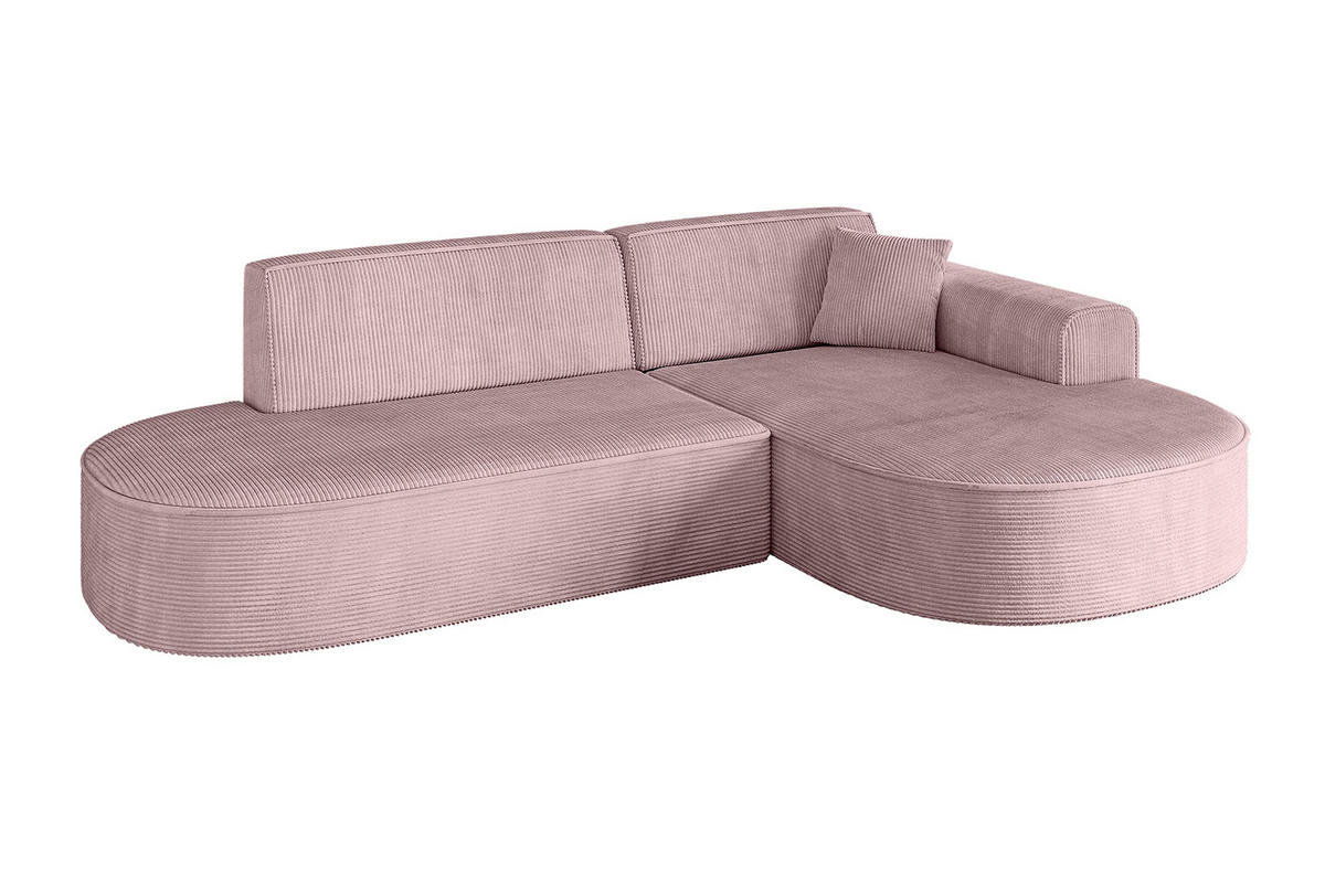 ECKSOFA Ottomane Rechts MARI-L1 - 232x163x73,5 cm Rosa Cord - Schwarz/Rosa, Holzwerkstoff/Kunststoff (234/163cm) - ALTDECOR