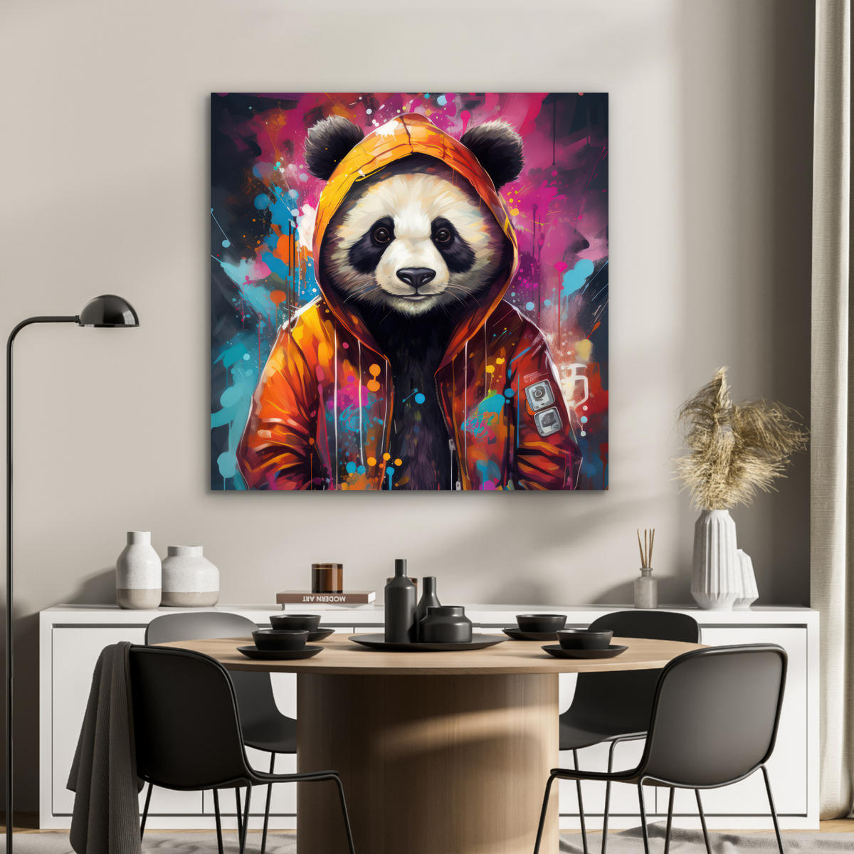 METALLBILD Panda - Jacke - Graffiti - Orange 90x90 cm - Orange, Metall (90/90cm) - MuchoWow
