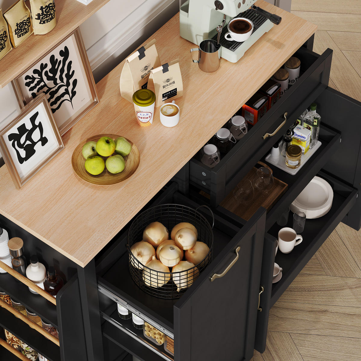KÜCHENINSEL aus MDF 115x40x87 cm Schwarz mit Schublade & Stauraum - Schwarz, Holzwerkstoff (40/87/115cm) - Modfu