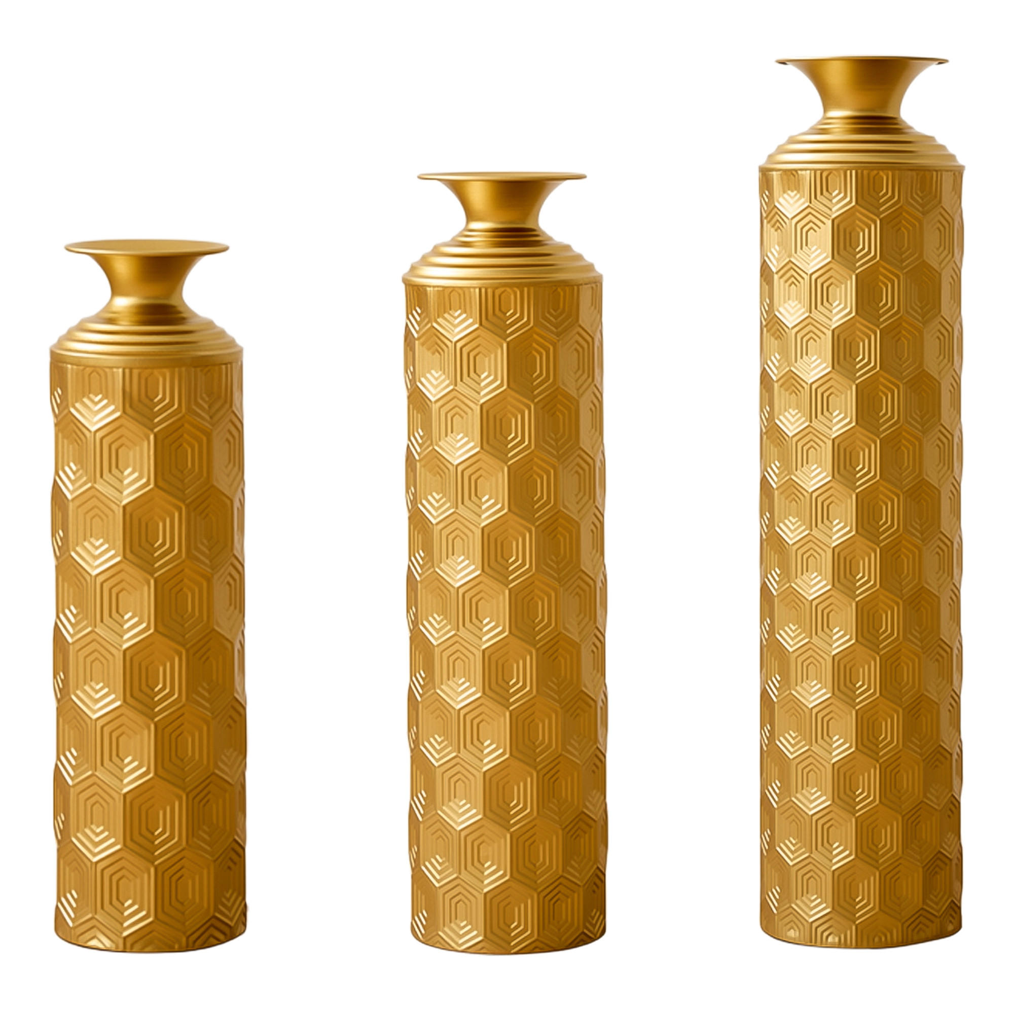 BODENVASE 3-tlg Bodenvase Gold 50/65/85cm Metallvase Wabenmuster Dekovase Groß - Goldfarben, Metall (92.02cm) - Raelunyi