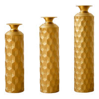 BODENVASE 3-tlg Bodenvase Gold 50/65/85cm Metallvase Wabenmuster Dekovase Groß - Goldfarben, Metall (92.02cm) - Raelunyi