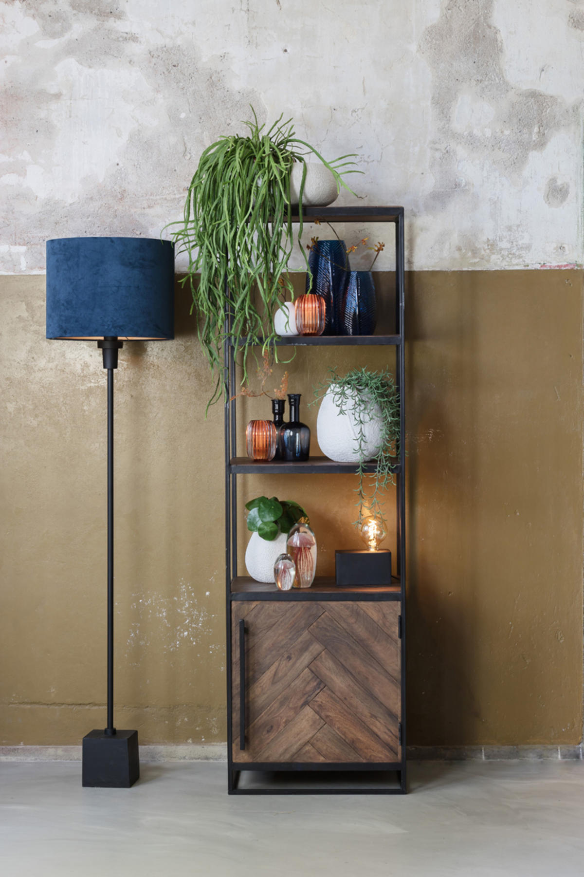 LAMPENSCHIRM Velours Blau Ø40/30 cm - Blau, Textil (40/40/30cm) - Light & Living