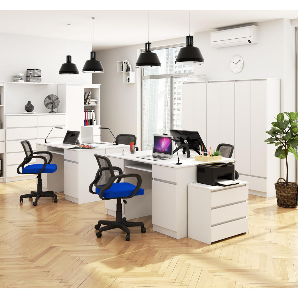 Thumbnail - Akord Schreibtisch, Weiß, Holzwerkstoff, 4 Fächer, 2 Schubladen, Rechteckig,Rechteckig, 135x77x50 cm, Arbeitszimmer, Sch...