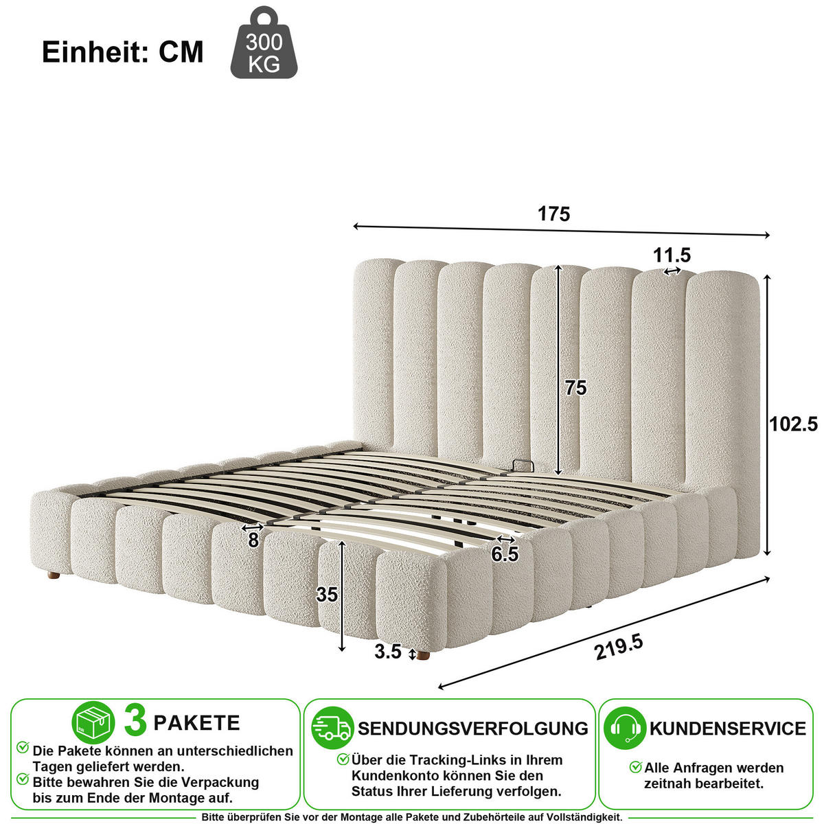 POLSTERBETT 160/200 cm in Weiß Bouclé mit Bettkasten - Weiß, Holzwerkstoff/Textil (160/200cm) - CHICFURN