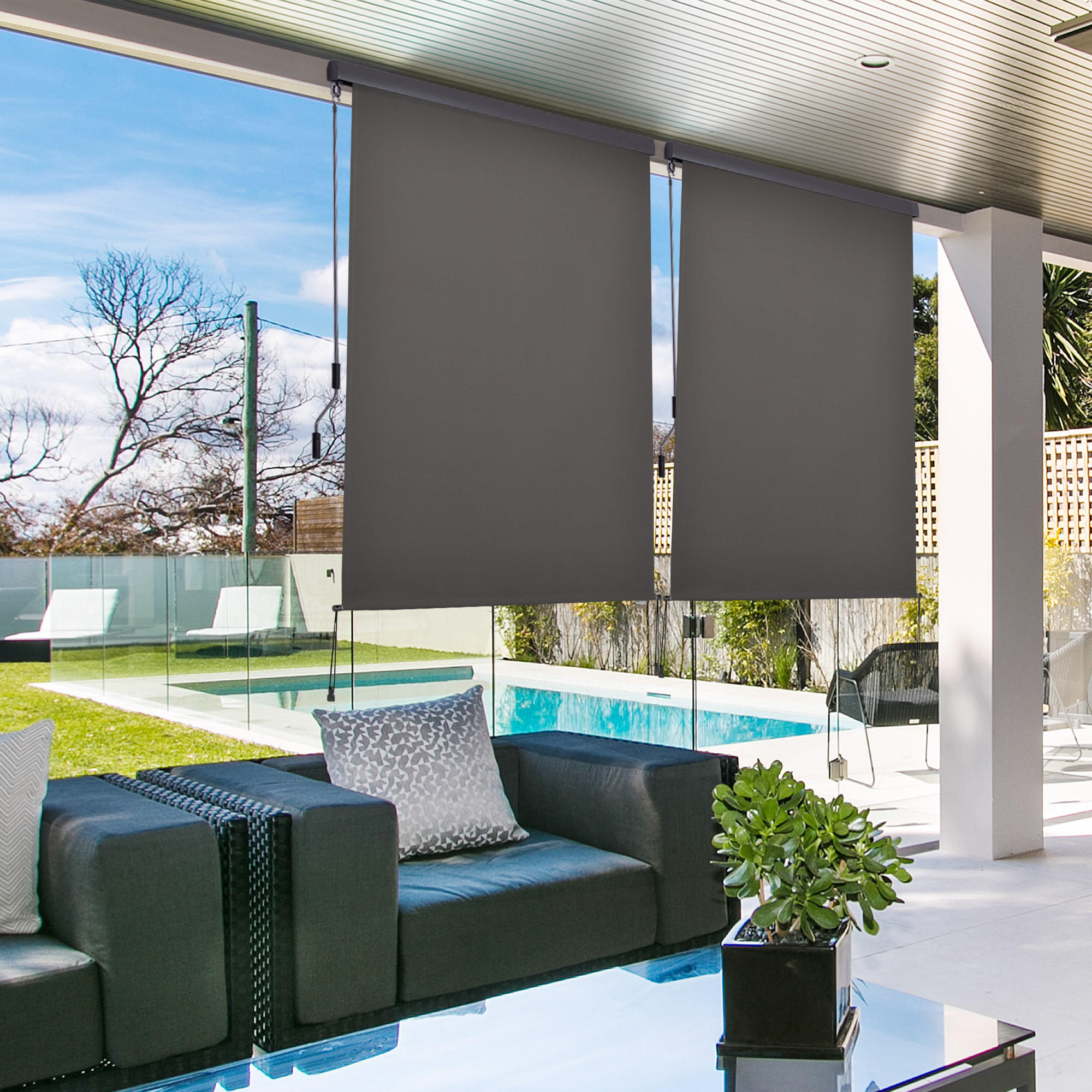 BALKONMARKISE, Dunkelgrau/Cremeweiß/Grau, L250 x B140 cm/L250 x B160 cm, Polyester - Grau, Metall (140/250/250cm) - Outsunny