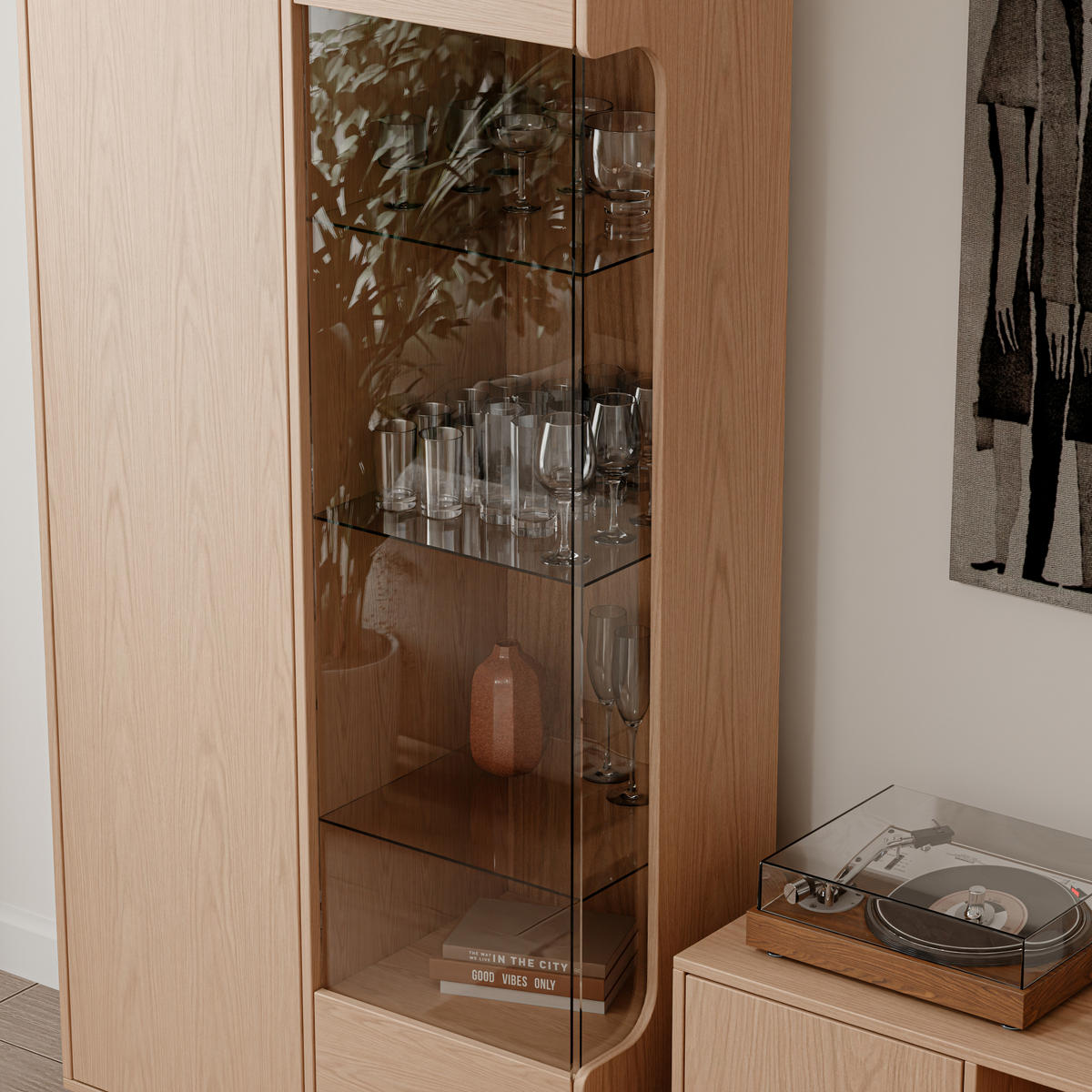 VITRINE SENA 197 cm Eiche Bookmatch - Eichefarben, Eichenholz/Holzwerkstoff (89/197/40.5cm) - Idohome