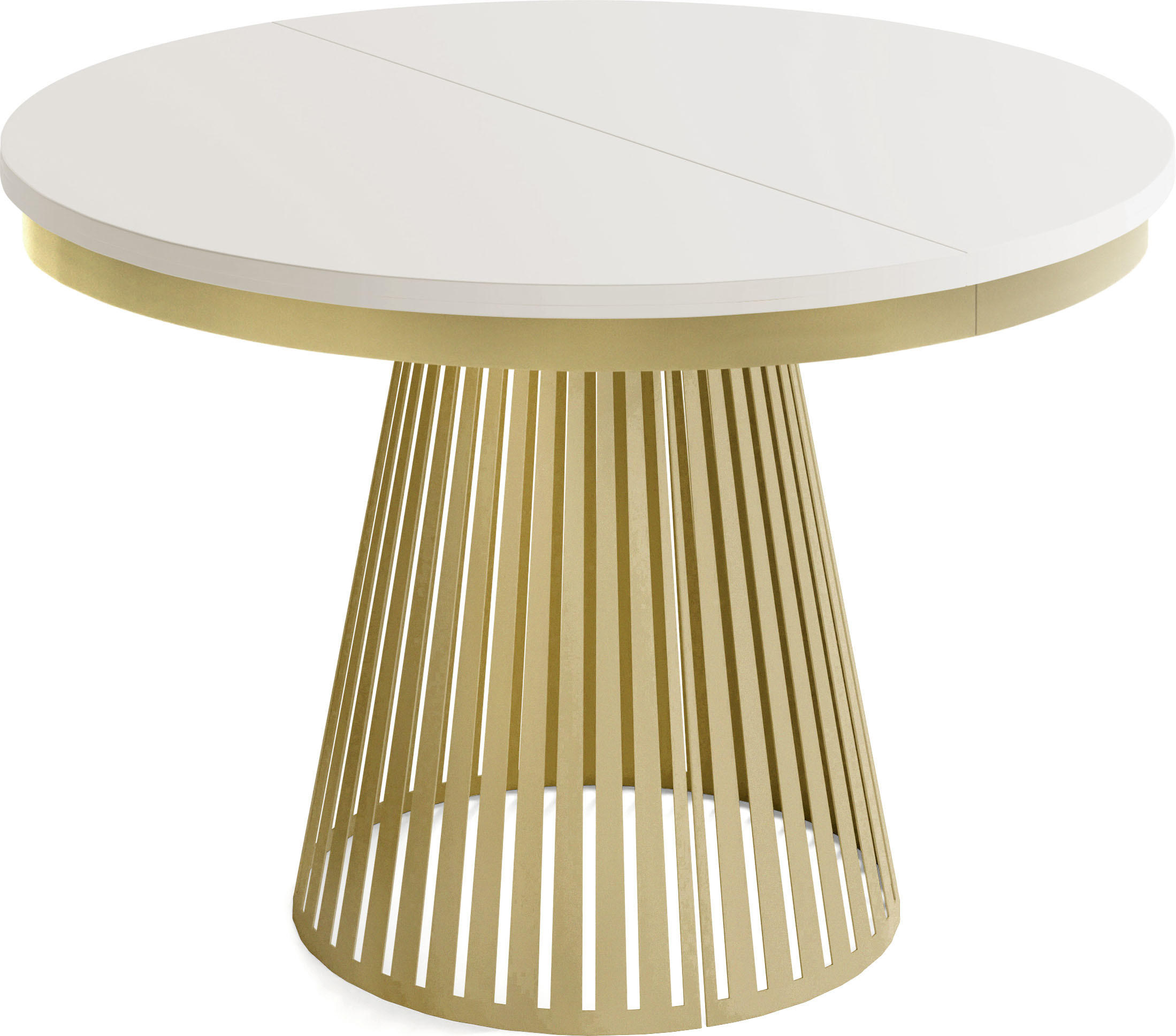 ESSTISCH Naro rund ausziehbar mit Goldem Lamellen-Metallgestell, Beige-Grau Kaschmir 100-180/100/76 cm - Kaschmir/Goldfarben, Holzwerkstoff/Metall (100/100/76cm) - WFL GROUP