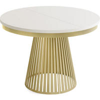 ESSTISCH Naro rund ausziehbar mit Goldem Lamellen-Metallgestell, Beige-Grau Kaschmir 100-180/100/76 cm - Kaschmir/Goldfarben, Holzwerkstoff/Metall (100/100/76cm) - WFL GROUP