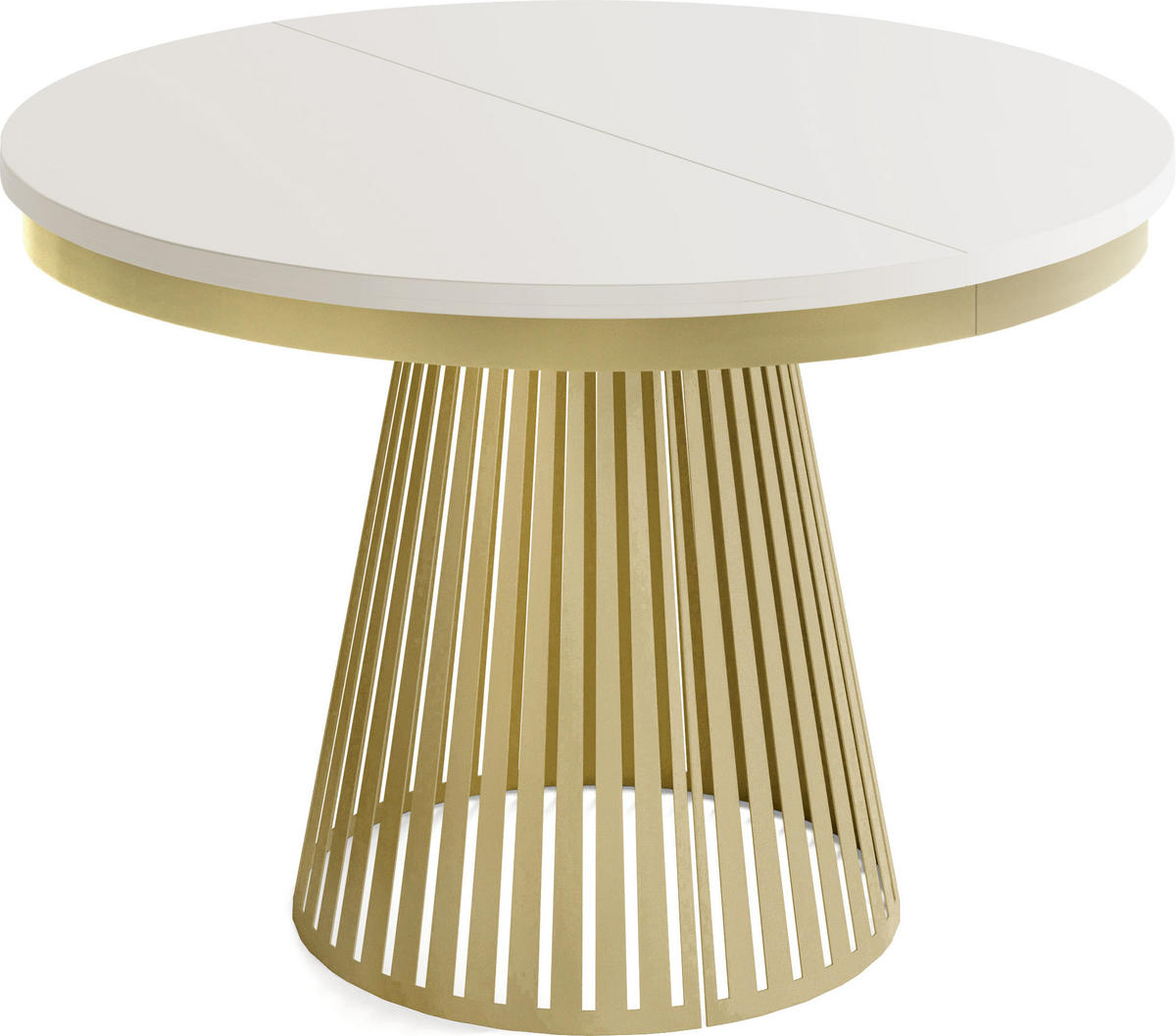 ESSTISCH Naro rund ausziehbar mit Goldem Lamellen-Metallgestell, Beige-Grau Kaschmir 100-180/100/76 cm - Kaschmir/Goldfarben, Holzwerkstoff/Metall (100/100/76cm) - WFL GROUP