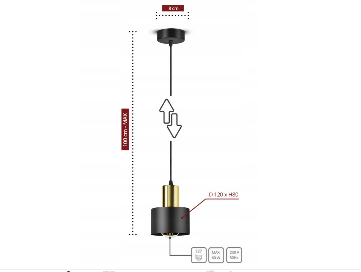PENDELLEUCHTE BLACKSPOT - Goldfarben/Schwarz, Metall (12/12/100cm) - kiki design