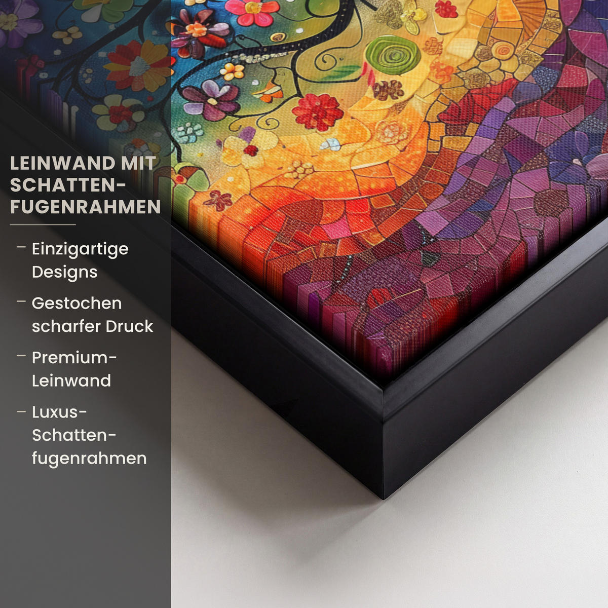 LEINWAND Bilder mit Rahmen - Kunst - Baum des Lebens - Blumen - Hippie - 40x30 - Dunkelblau, Textil (40/30cm) - MuchoWow