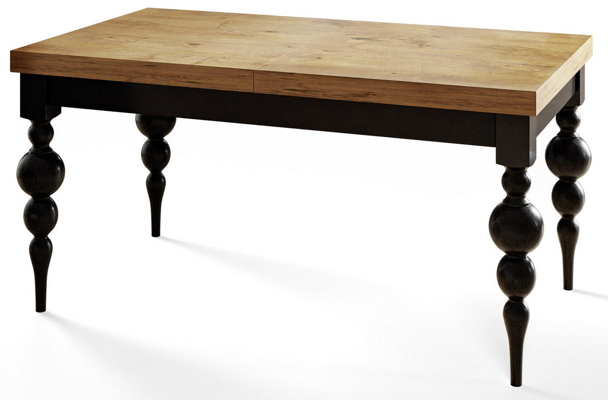 ESSZIMMERTISCH LENA, ausziehbarer Tisch 160-210X90X78,5 cm, Farbe: LANCELOT, mit Tischbeinen in Farbe Schwarz - Beige/Schwarz, Holzwerkstoff (160/80/79cm) - Alpi-Möbel