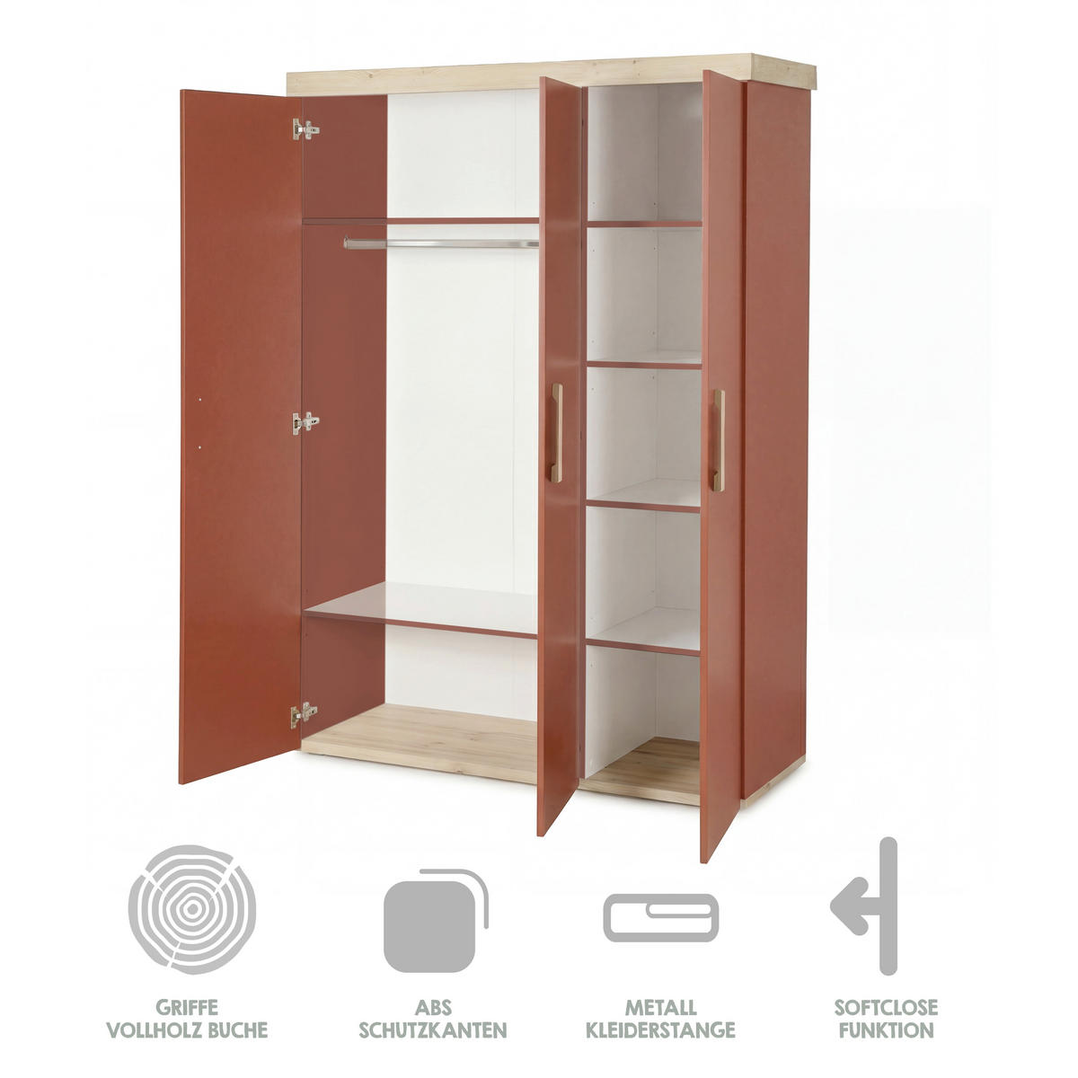 KINDERKLEIDERSCHRANK Jimmy Mauve - Eichefarben/Mauve, Holzwerkstoff (138/195/53cm) - Roba