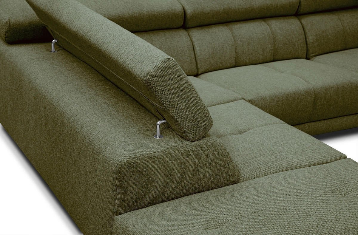 ECKSOFA MORELLO 5-Sitzer, olivgrün - Schwarz/Olivgrün, Holzwerkstoff/Textil (158/269cm) - Courtois Laville