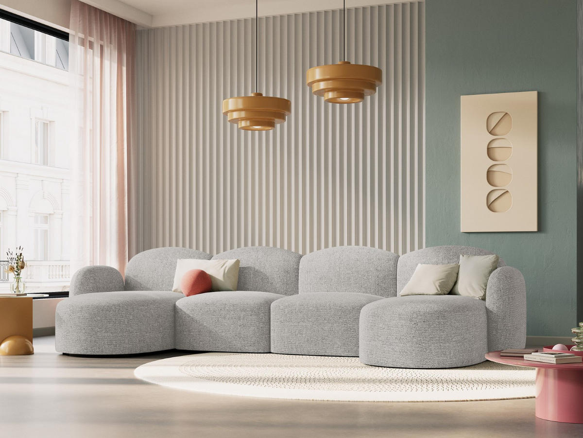 PANORAMASOFA Blair aus Chenille-Stoff silber meliert 6 Sitzplätze - Silberfarben, Textil (155/80/350cm) - Micadoni
