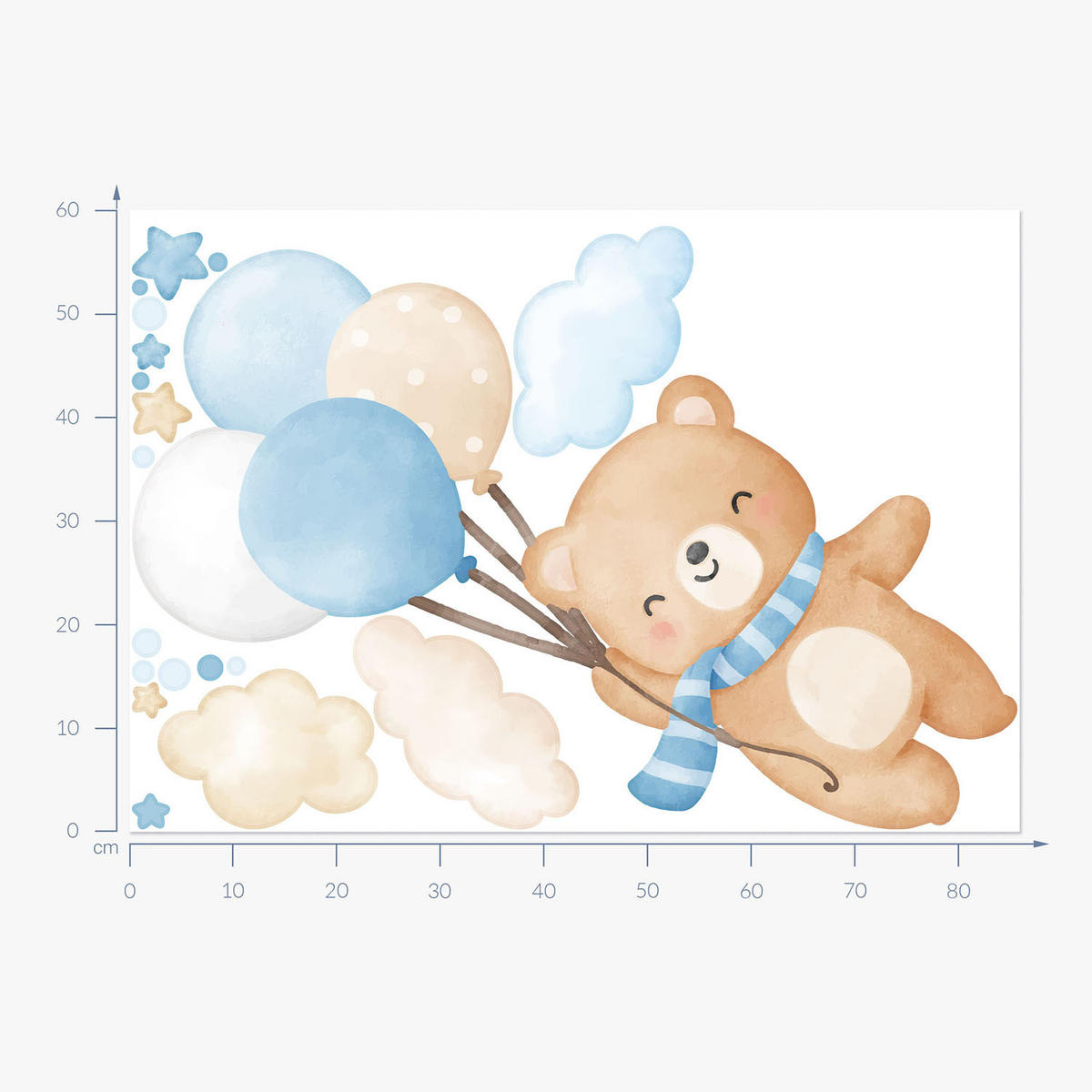 WANDAUFKLEBER 60x86cm - Niedlicher Teddybär mit Luftballons - Multicolor, Kunststoff (60/86/0.1cm) - Wallfluent