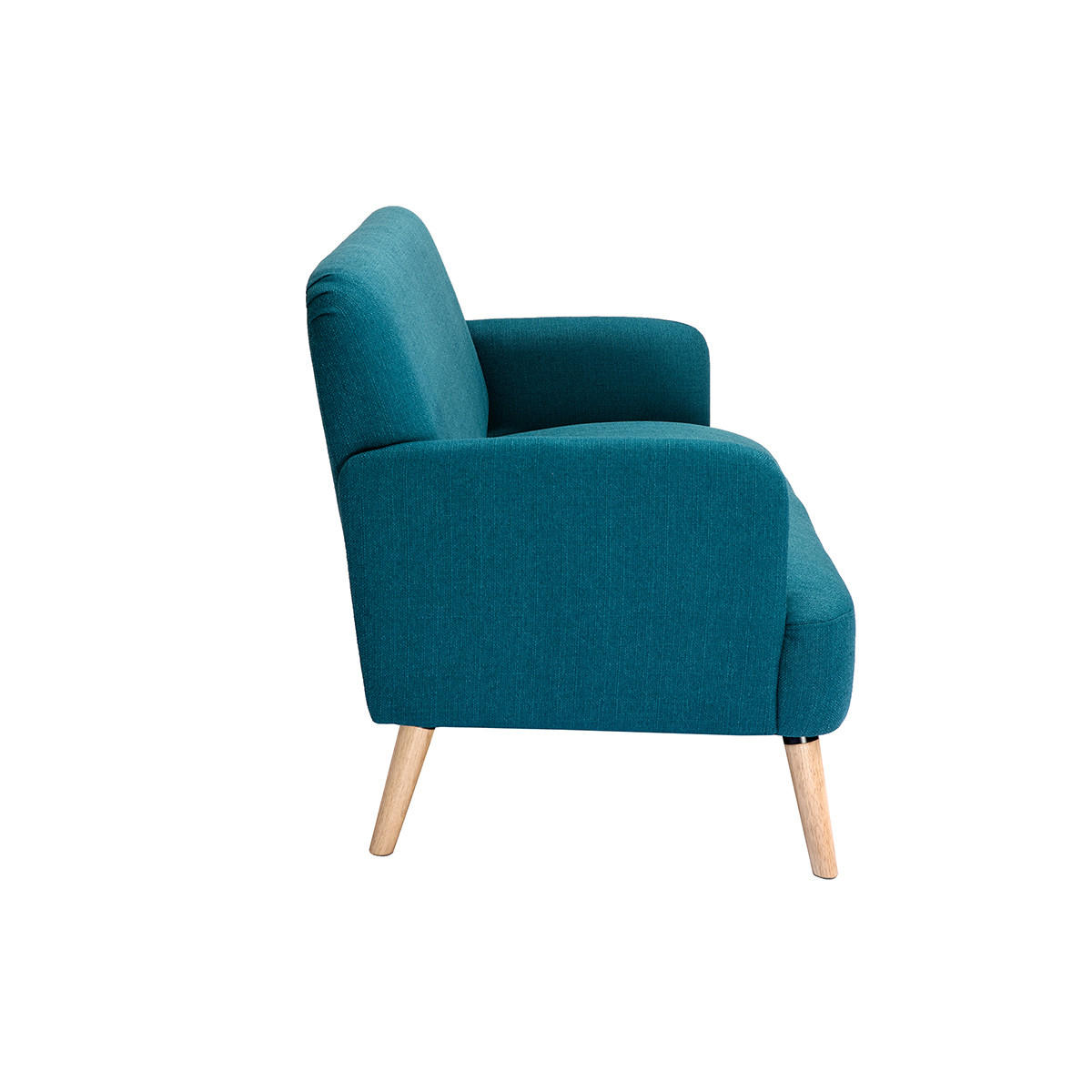 SOFA 2-Sitzer Entenblauer Stoff Helles Holz ISKO - Blau, Textil (131/81/76.5cm) - Miliboo