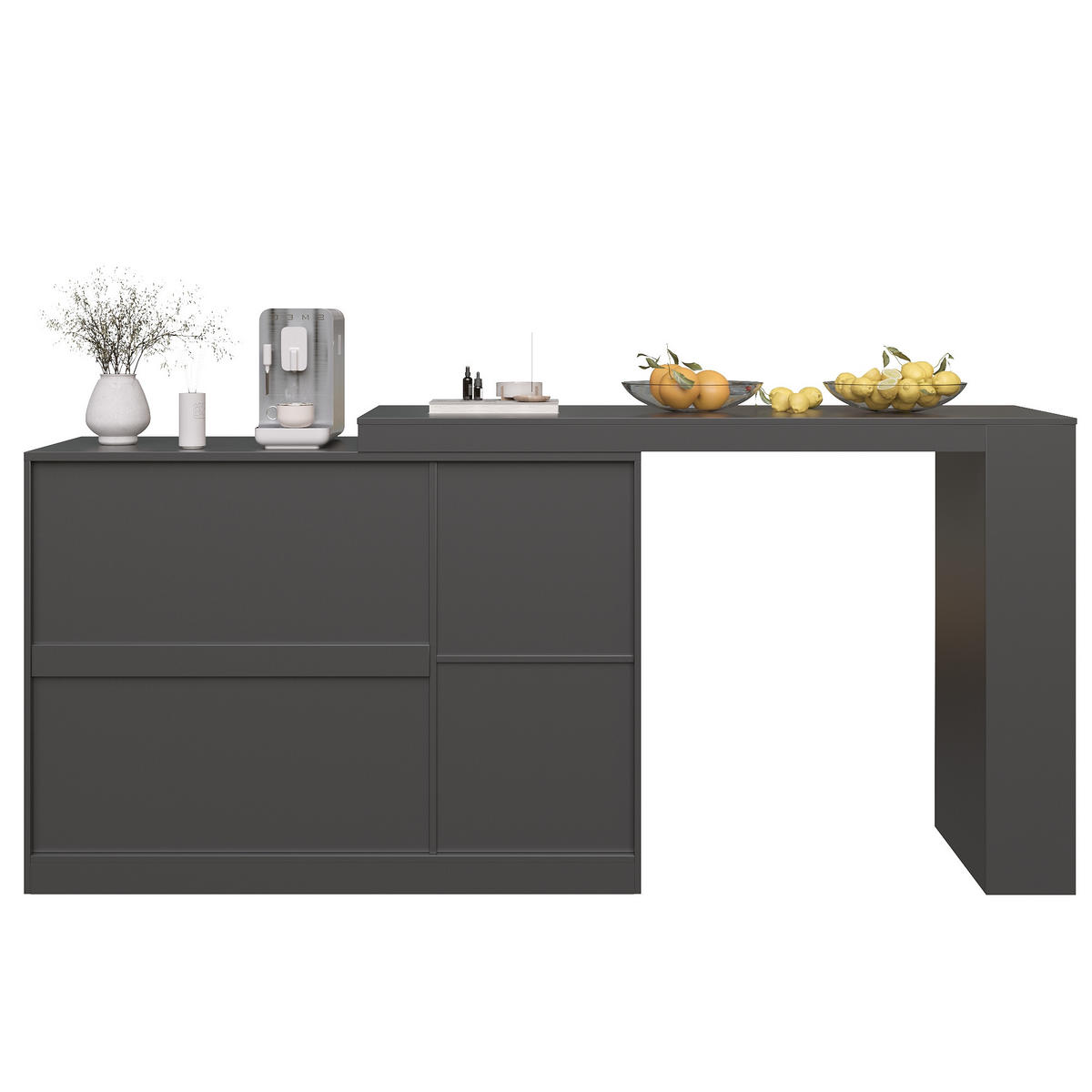 BARSCHRANK 360° drehbar & schwarz mit glastüren & flexiblem bartisch - Schwarz, Holzwerkstoff (40/120/97cm) - Urban Meuble