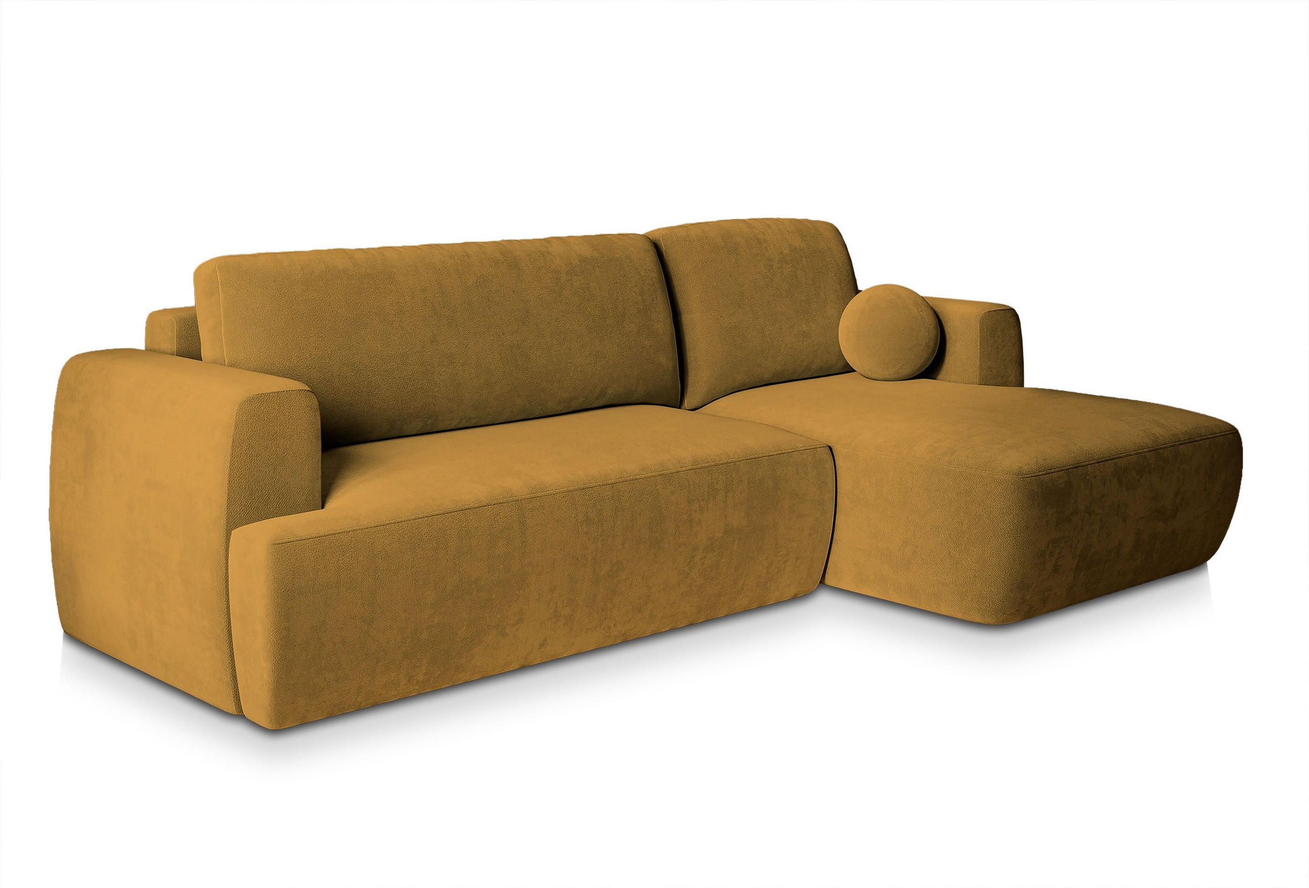 ECKSOFA SENTI K R-S Gelb Plüsch-Stoff mit Schlaffunktion - Gelb, Holz (246/148cm) - MASSENO