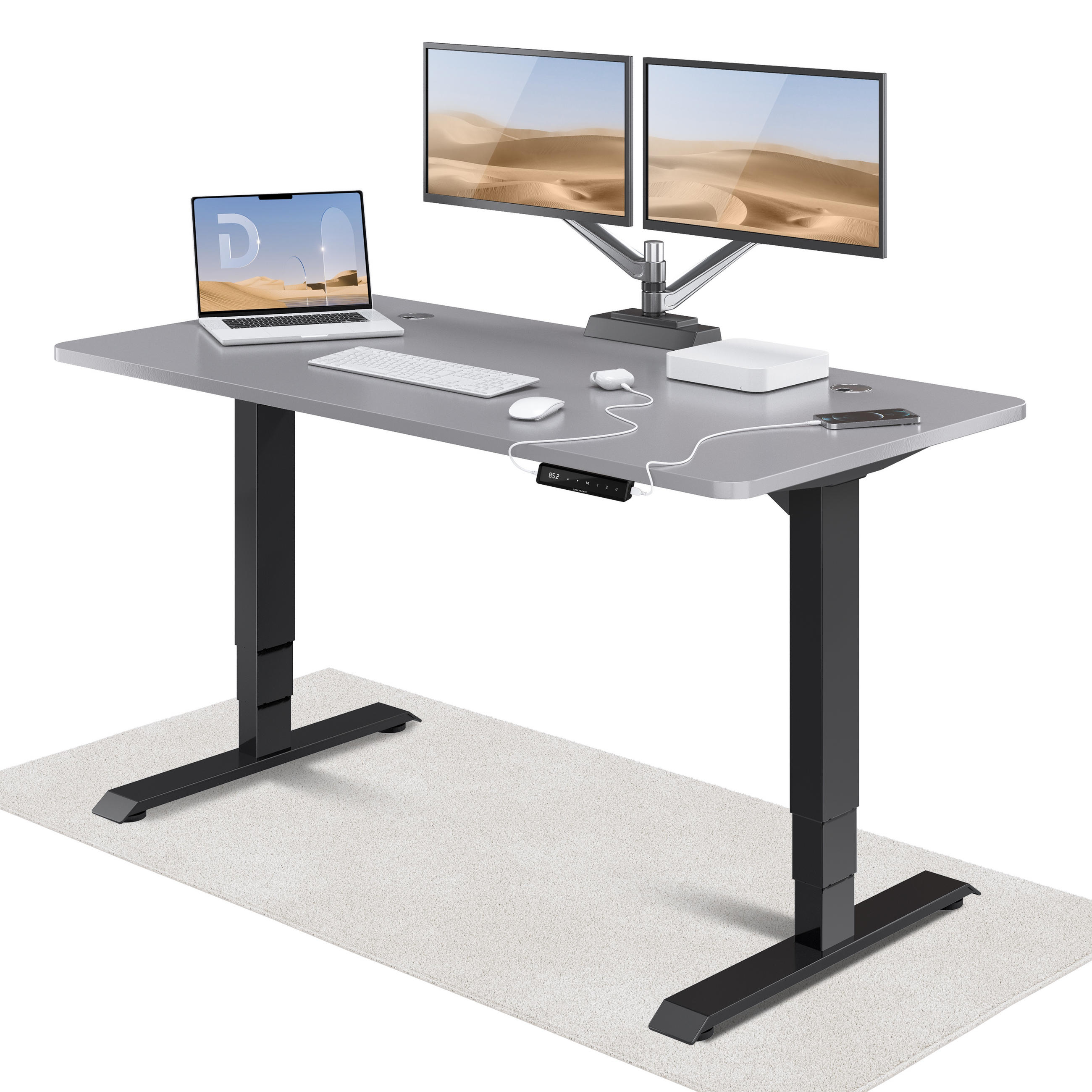 SCHREIBTISCH Elektrisch Höhenverstellbarer HomePro 160x80cm Schwarz/Grau mit Memory-Funktion, Anti-Kollisions Technologie - Schwarz/Grau, Holzwerkstoff (80/160/62cm) - Desktronic
