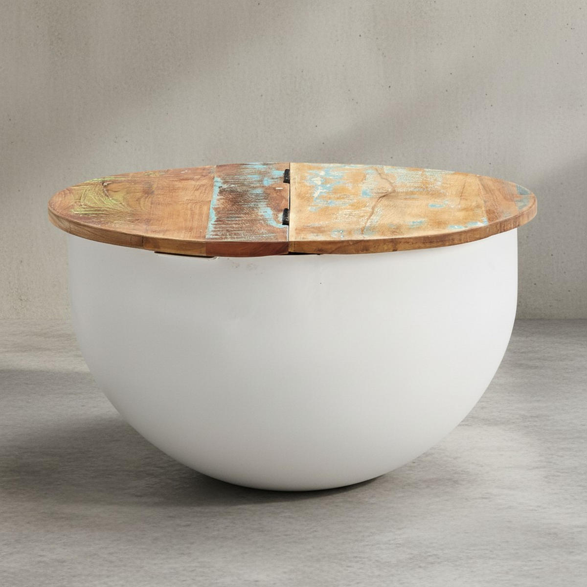 COUCHTISCH Industrie Stil mit klappbarer Tischplatte, Aufbewahrung, Massivholz, Metallkörper, Weiß 60x60x34 cm - Weiß, Holz/Metall (60/60/34cm) - KADIMA DESIGN