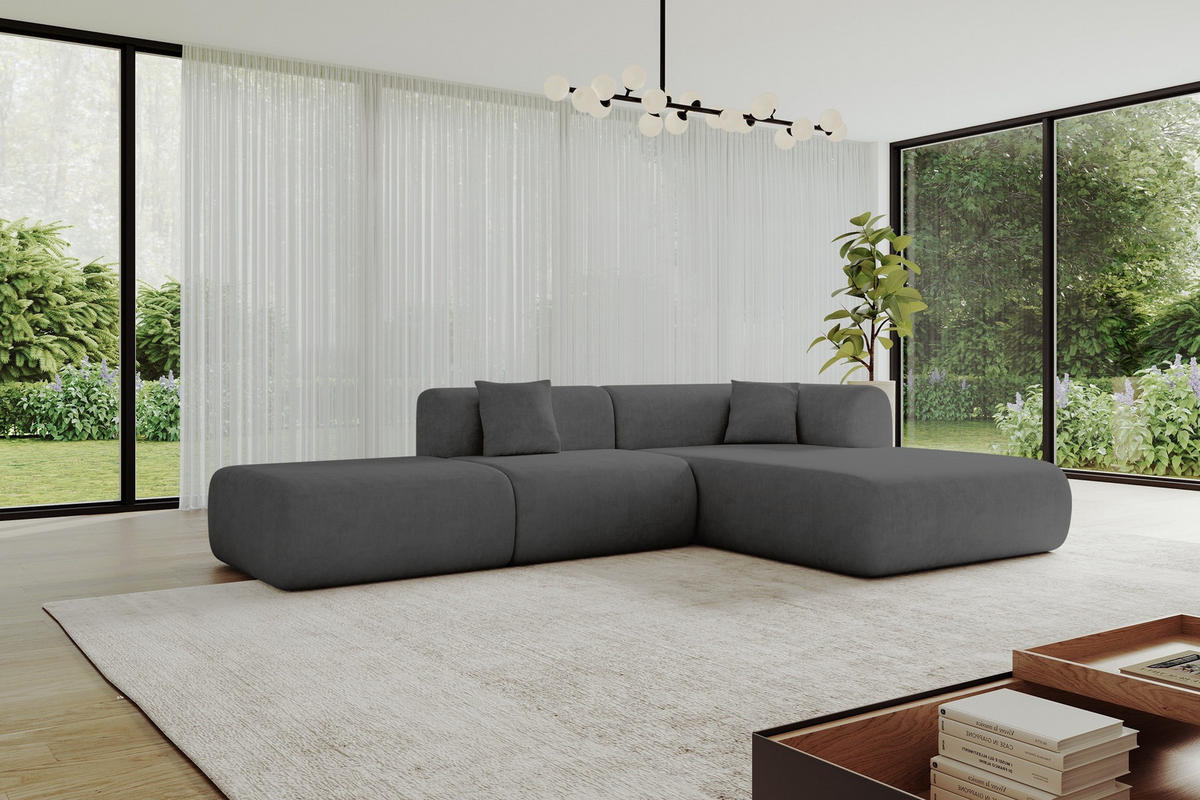 ECKSOFA Ottomane Rechts OVLY-L 289x176x71 Dunkelgrau Samt - Dunkelgrau/Anthrazit, Holzwerkstoff/Kunststoff (289/176cm) - ALTDECOR
