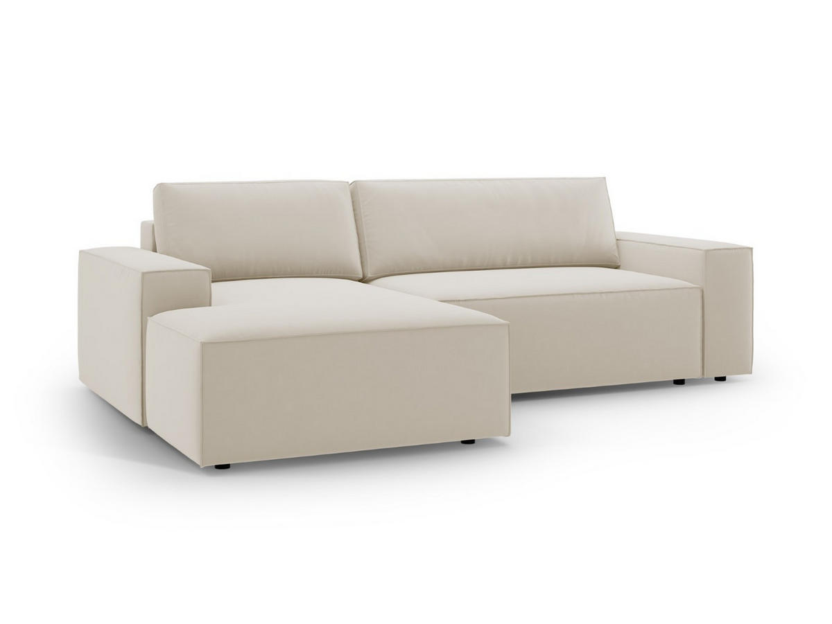 ECKSOFA ausklappbar links mit Container Jodie aus Samt dunkelbeige 3 Sitzplätze - Mokka, Textil (246/151cm) - Micadoni