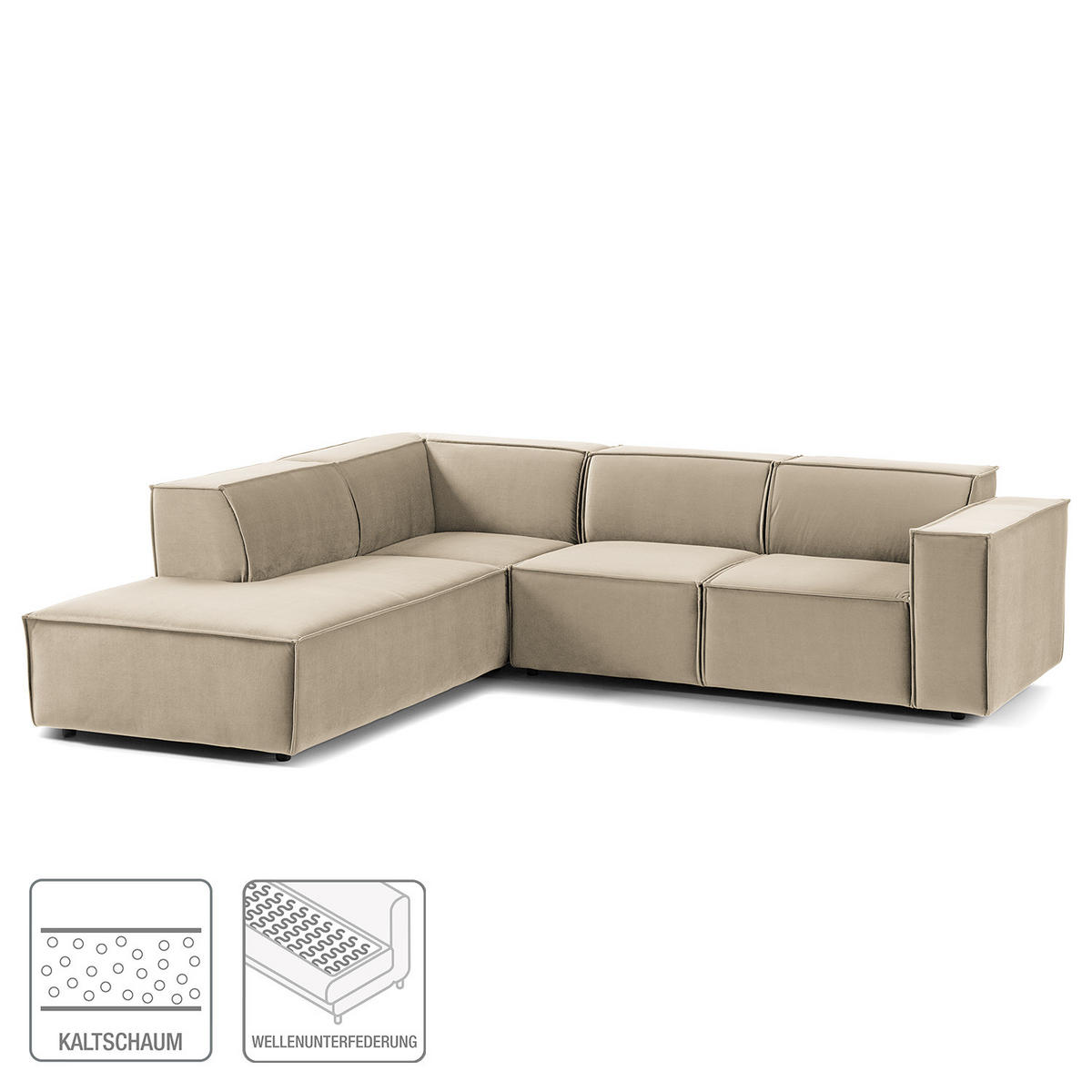 ECKSOFA mit Ottomane - Beige/Schwarz, Kunststoff/Textil (260/234cm) - home24