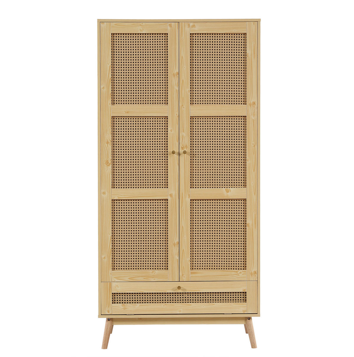 KLEIDERSCHRANK aus Spanplatte und PE-Rattan 90x45x183 cm Natur mit Kleiderstange und Flip-Top-Stauraum - Naturfarben, Holzwerkstoff (90/183/45cm) - Modfu