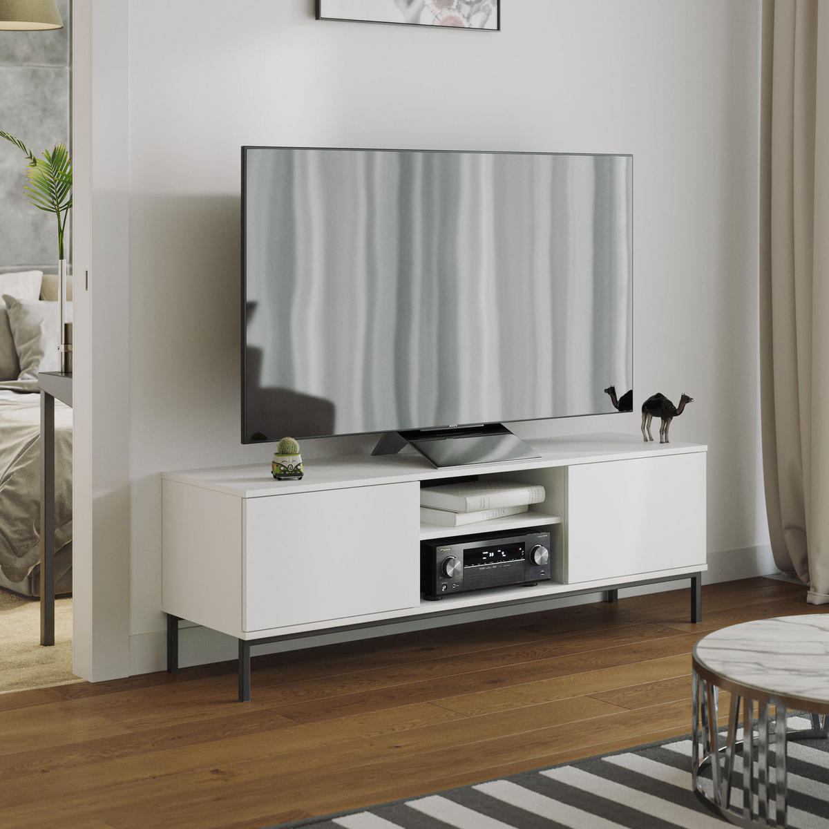 TV-LOWBOAARD Dallas 2D 150 cm Weiß - Schwarz/Weiß, Holzwerkstoff/Metall (150/50/41cm) - Ravio