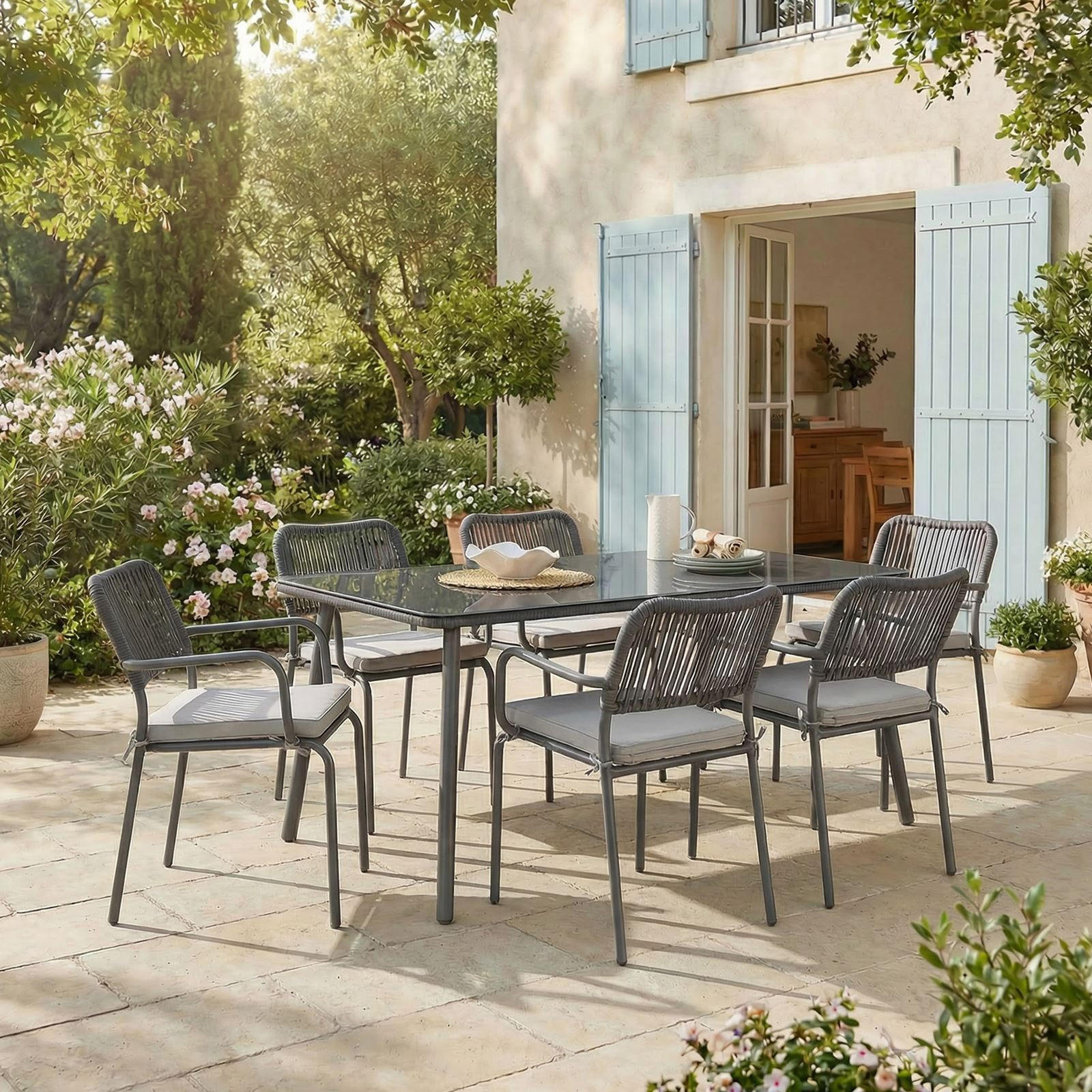 GARTENMÖBEL SET VOLONTE - Grau, Glas/Metall - IDIMEX