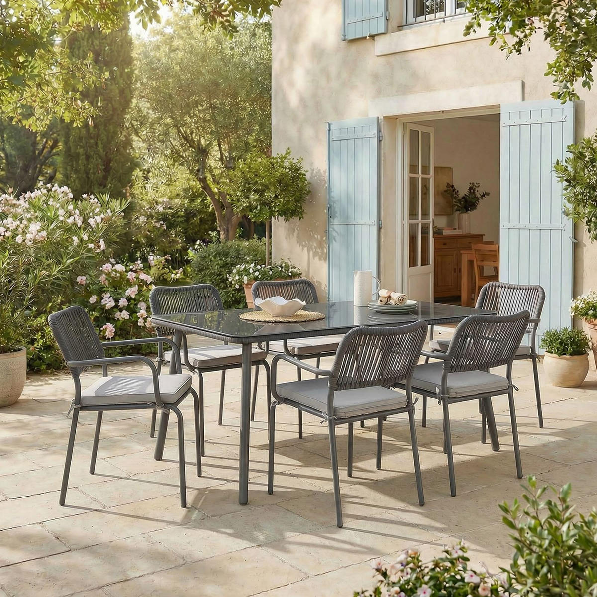 GARTENMÖBEL SET VOLONTE - Grau, Glas/Metall - IDIMEX