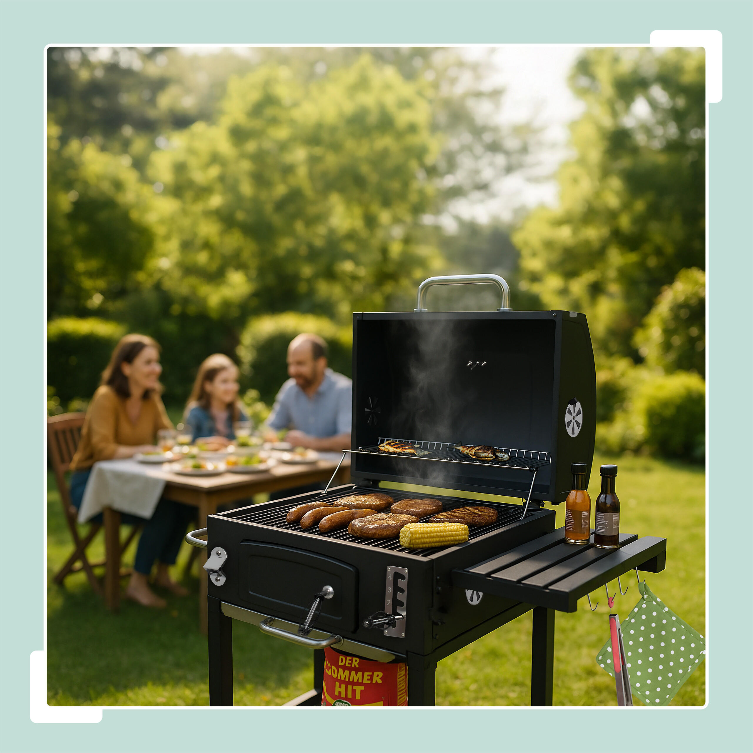 HOLZKOHLEGRILLWAGEN - Schwarz, Kunststoff/Metall (103/104/65cm) - Relaxdays