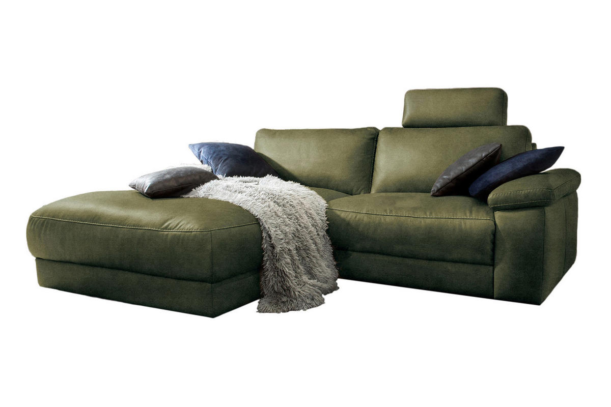 ECKSOFA MOTORISCH. RELAXFUNKTION LOLA Dunkelgrün Webstoff - Dunkelgrün/Schwarz, Textil (233/178cm) - KAWOLA